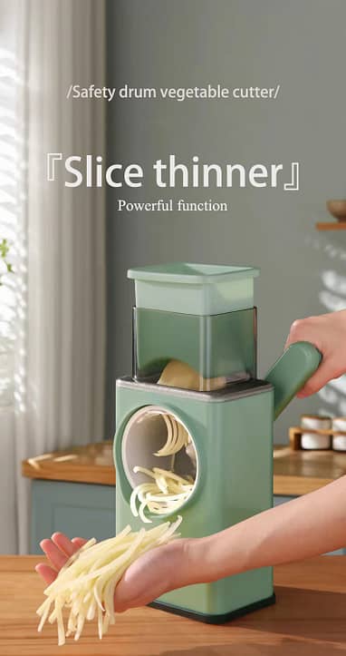 Exquisite 3 In 1 Multifunctional Vegetable Cutter & Slicers Hand Roller  Type Square Drum Vegetable Cutter With 3 Blades Remova