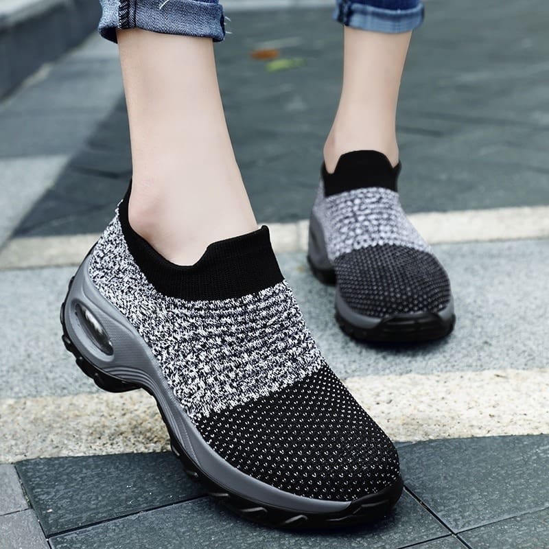 Women Walking Shoes Running Mesh Shoes Fashion Platform Slip-On Sneaker Air Cushion Gym Modern Dance Shoes Men