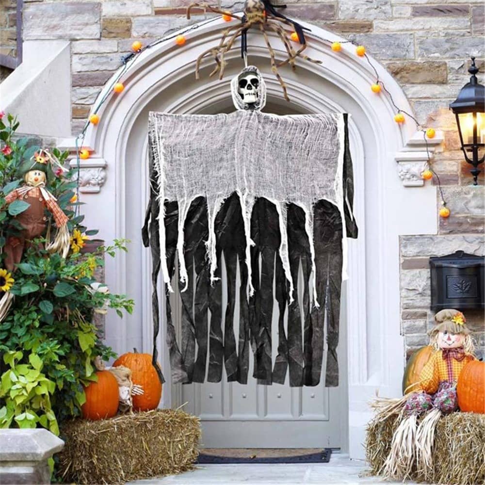 Halloween Hanging Skull Ghost Haunted House Decoration Horror Props Halloween Party Pendant Indoor Outdoor Home Door Bar Decor