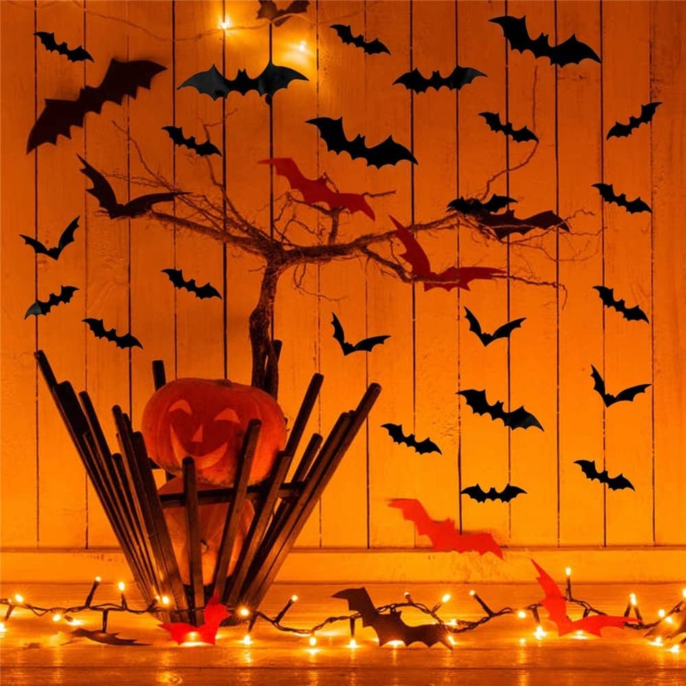 24/48pcs Halloween Decoration 3D Black PVC Bat Halloween Party DIY Decor Bar Room Halloween Party Scary Decos Props Wall Sticker