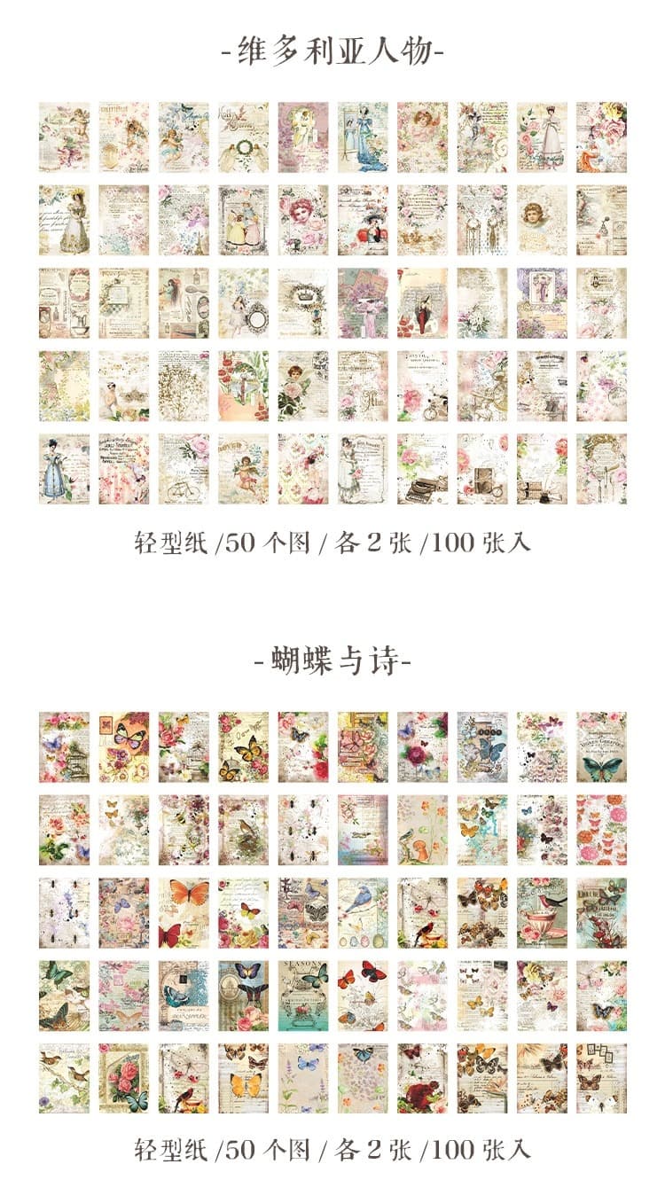 100 pcs Vintage INS Scrapbooking material paper Diy Diary Album Stationery hand made junk journal supplies Collage material