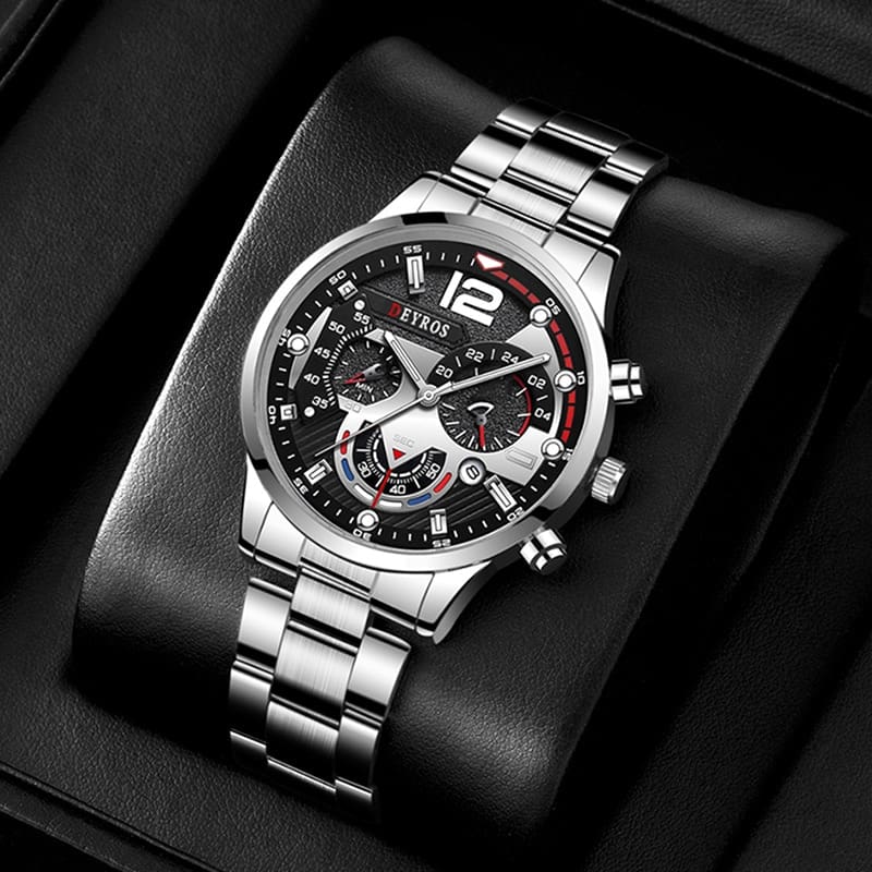 Fashion Men’s  Stainless Steel Watches Luxury Quartz Wristwatch Calendar Luminous Clock Men Business Casual Watch