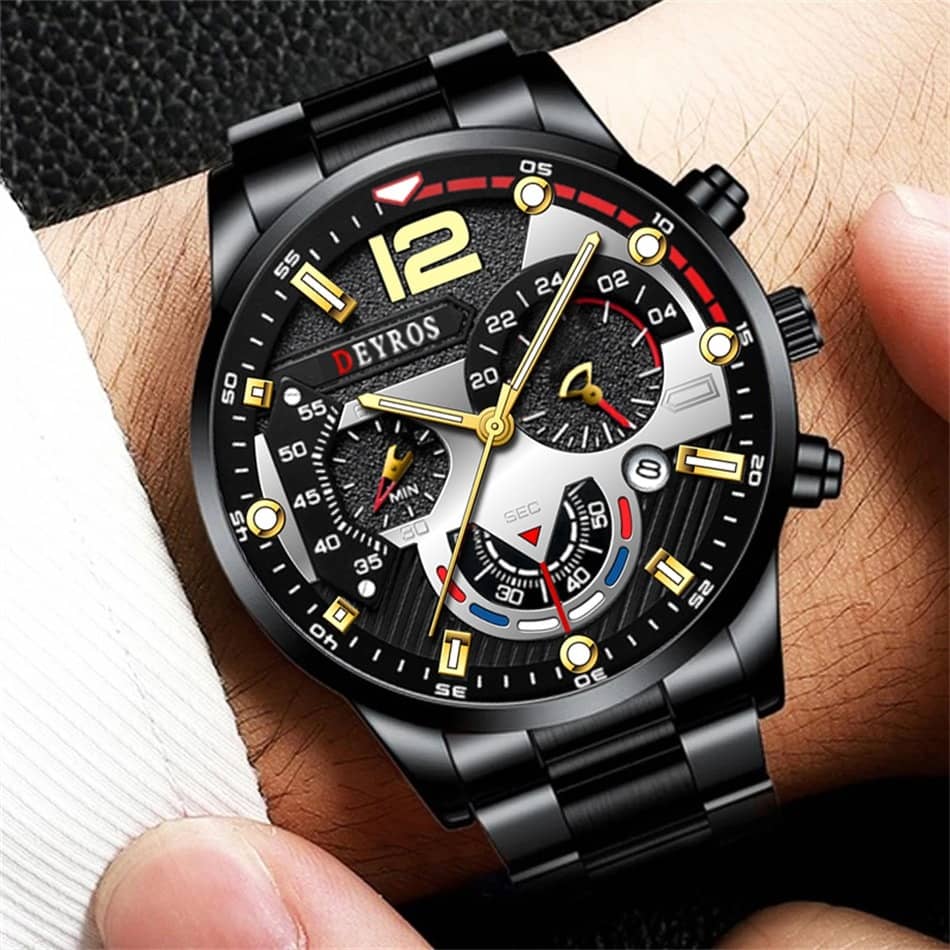 Fashion Mens Sports Watches Luxury Stainless Steel Quartz Wrist Watch Calendar Luminous Clock Men Business Casual часы мужские