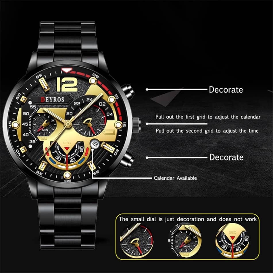 Luxury Fashion Men's Watches Stainless Steel Quartz Wristwatch Calendar Luminous Clock Men Business Casual Watch