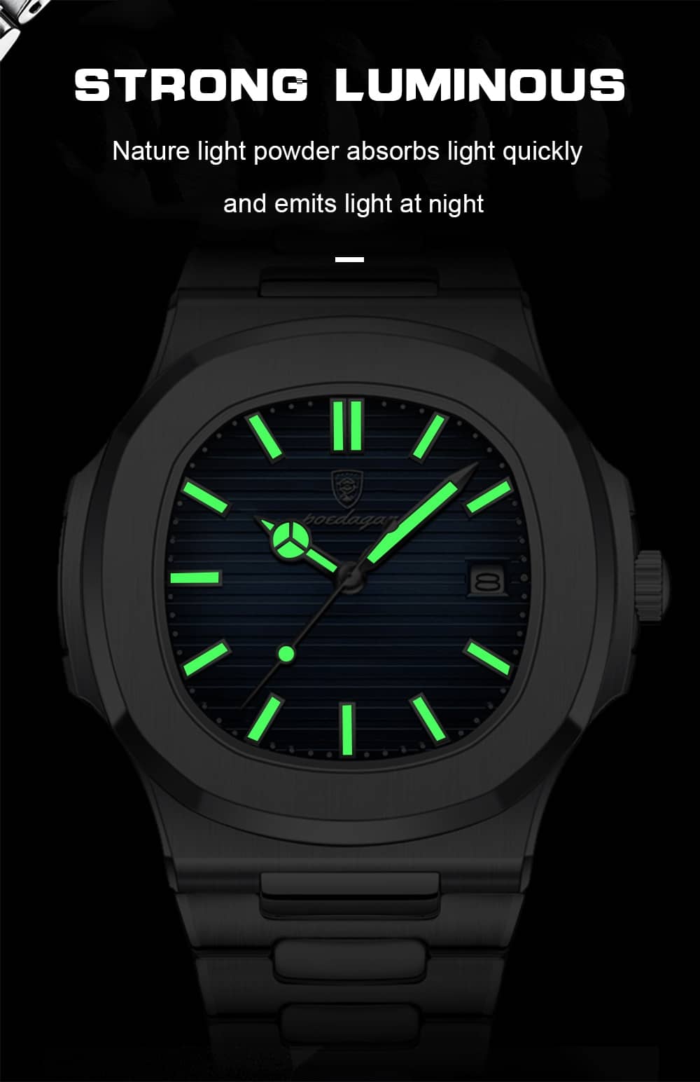 2023 New POEDAGAR Luxury Watch Business Waterproof Male Clock Luminous Date Stainless Steel Square Quartz Men Watch reloj hombre
