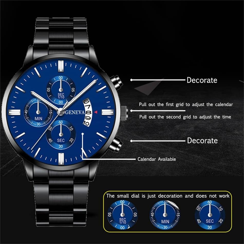 2023 Fashion Mens Watches Luxury Stainless Steel Quartz Wrist Watch Men Business Calendar Watch