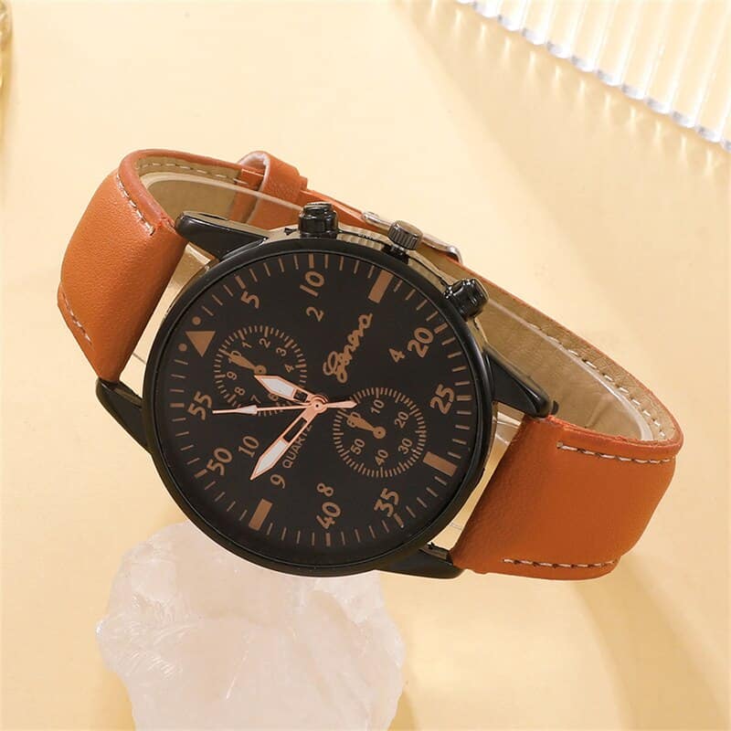 New Men Watch Luxury Bracelet Set Fashion Business Brown Leather Quartz Wrist Watches for Men Gift Set Relogio Masculino