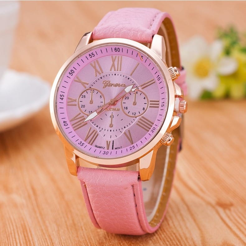 Double-Layer Pink Fashion Literal Simple Belt Watch Unisex Quartz Watch Light luxury for Bussiness Women
