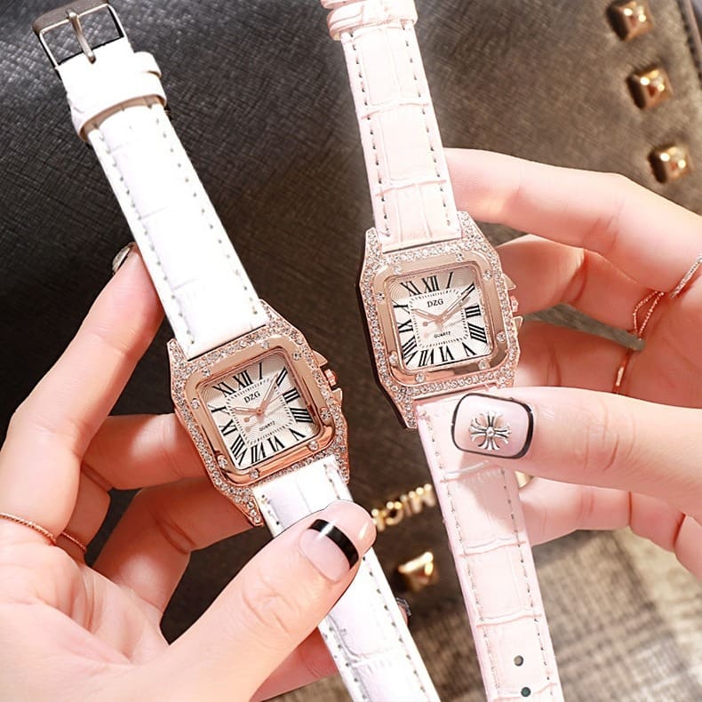 Chic Women's Korean-Style Square Rhinestone Casual Starry Quartz Watch