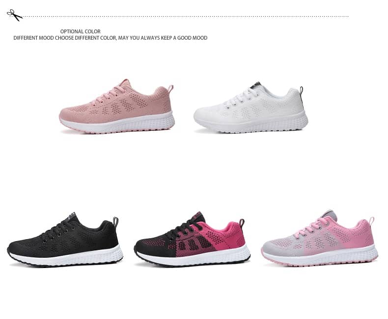 Women Casual Shoes Breathable Walking Mesh Lace Up Flat Shoes Sneakers Women Tenis Feminino Pink Black White