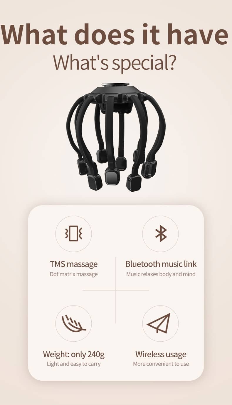 Electric Head Massager Octopus Scalp Massage Bluetooth Music Vibration Head Scratcher For Relax & Stress Relief Improve Sleep