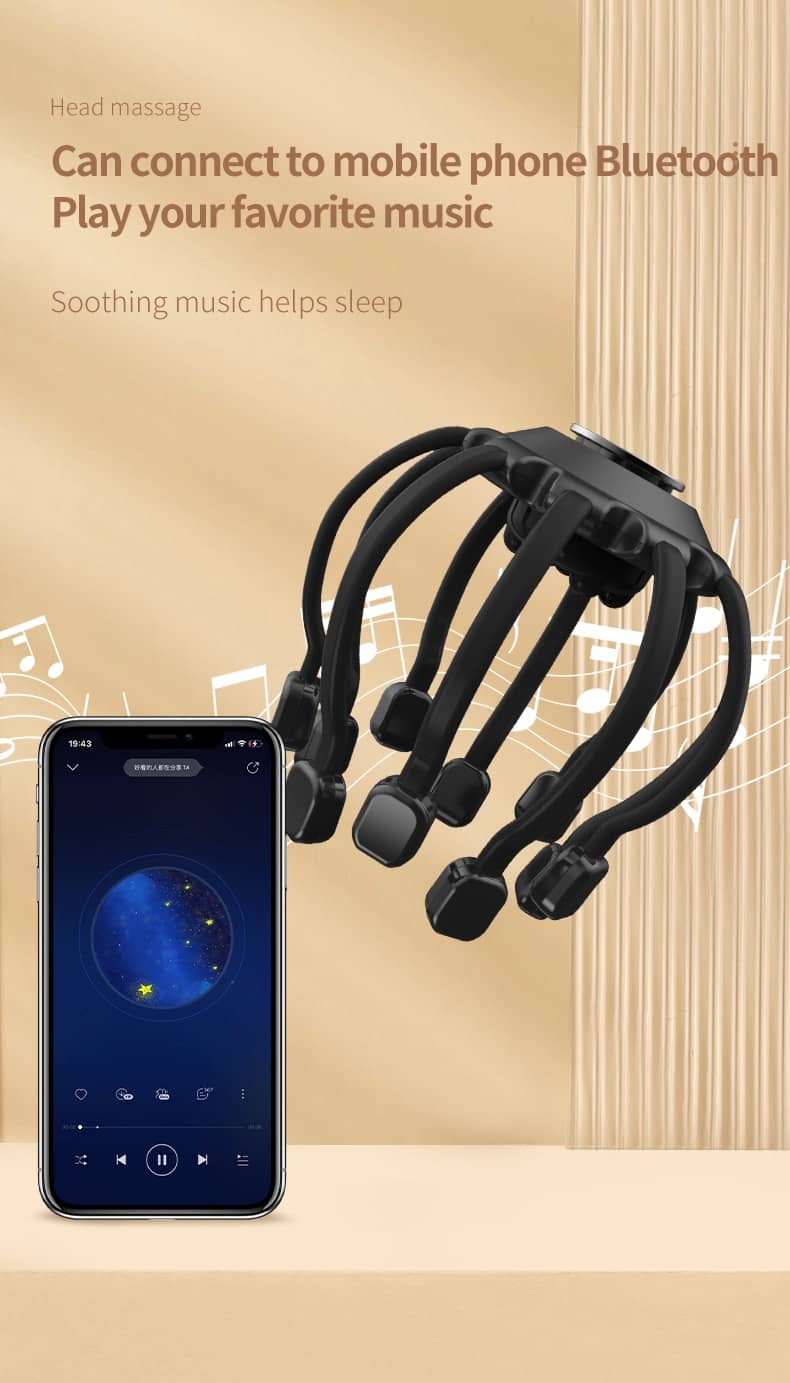 Electric Head Massager Octopus Scalp Massage Bluetooth Music Vibration Head Scratcher For Relax & Stress Relief Improve Sleep