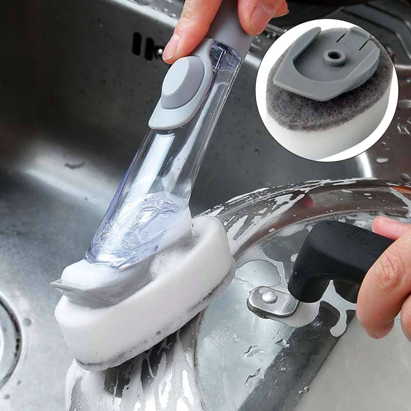 1/5Pcs Double Use Cleaning Brush Scrubber Dish Bowl Washing Sponge Automatic Liquid Dispenser Kitchen Pot bathroom set