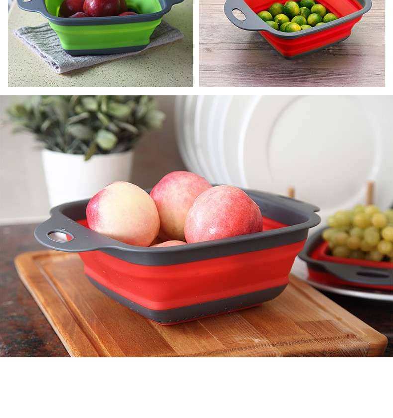 Silicone Folding Drain Basket Fruit Vegetable Washing Basket Foldable Strainer Colander Collapsible Drainer Kitchen Storage Tool