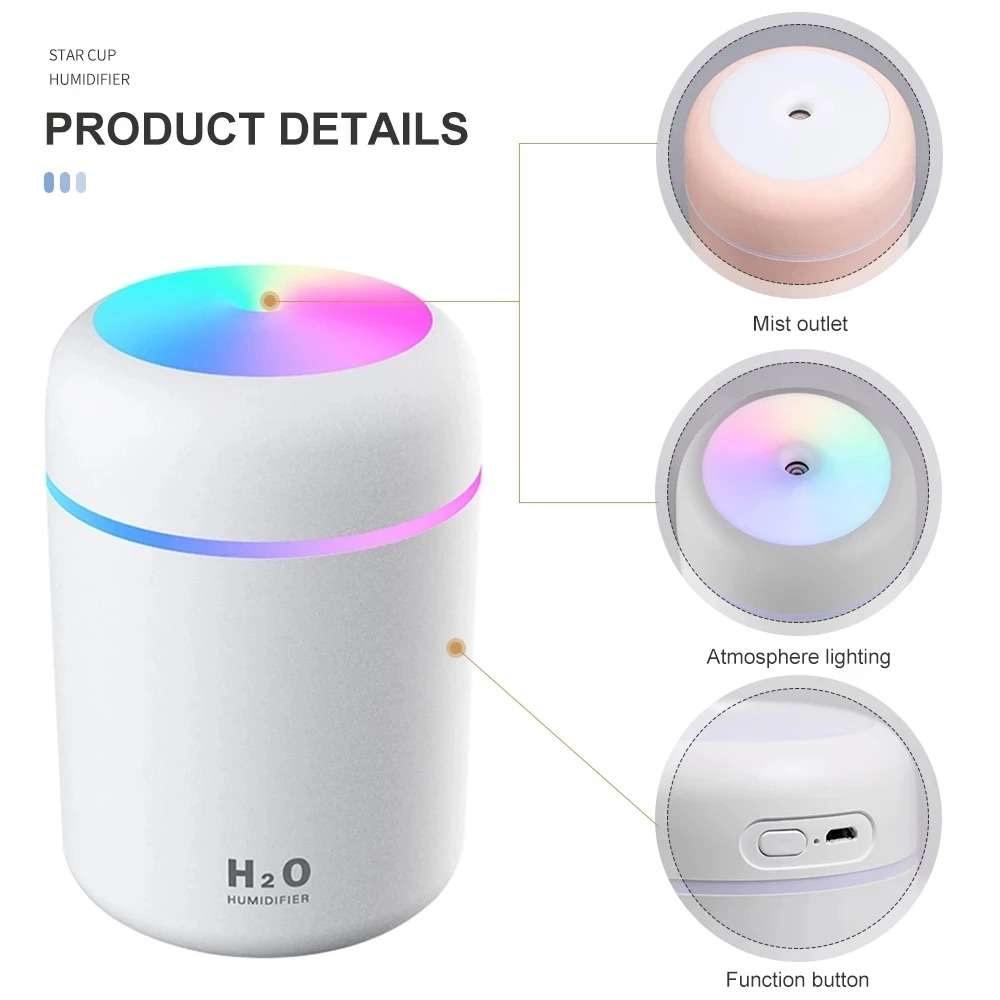 Portable 300ml Electric Air Humidifier Aroma Oil Diffuser USB Cool Mist Sprayer with Colorful Night Light for Home Car