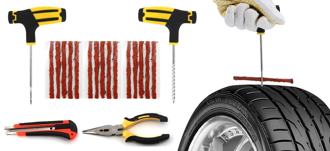 Car Tire Repair Tool Kit Studding Set Auto Bike Puncture Plug Garage Needle Nose Pliers Vacuum Film Nail Screws W/ Storage Case