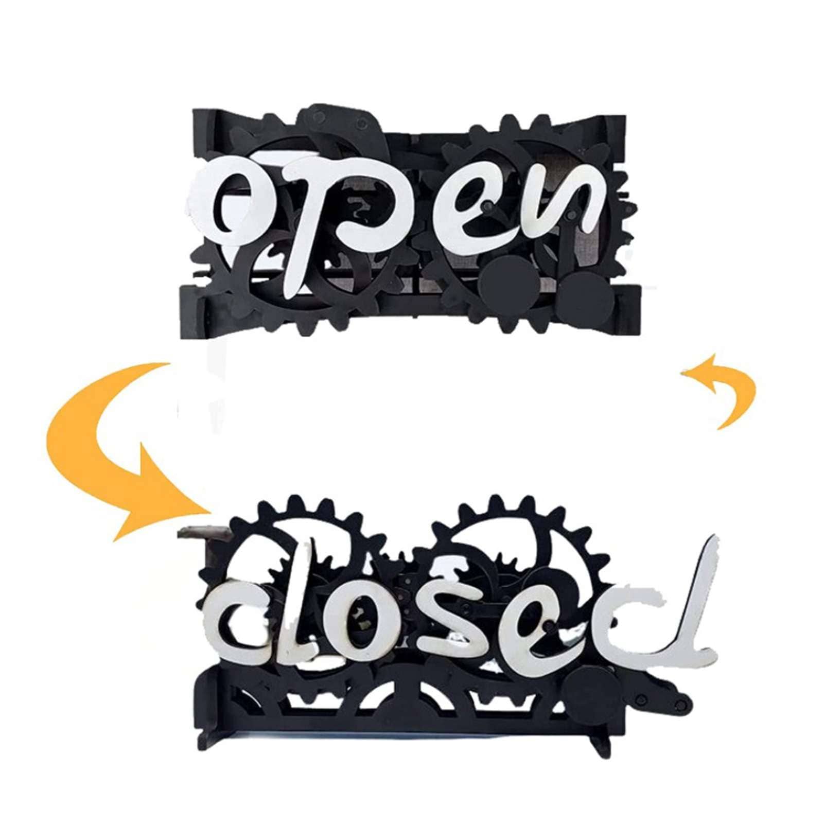 Wooden Double-sided Open/Closed Sign Signs Reversible Gear Business Closing Sign Shop Plaques Billboard Home Decor Ornaments