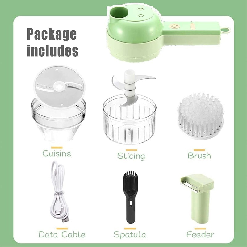 4 in 1 Handheld Electric Vegetable Cutter,Mini Hand-held Wireless Vegetable Cutter,Electric Garlic Mud Masher for Garlic Pepper