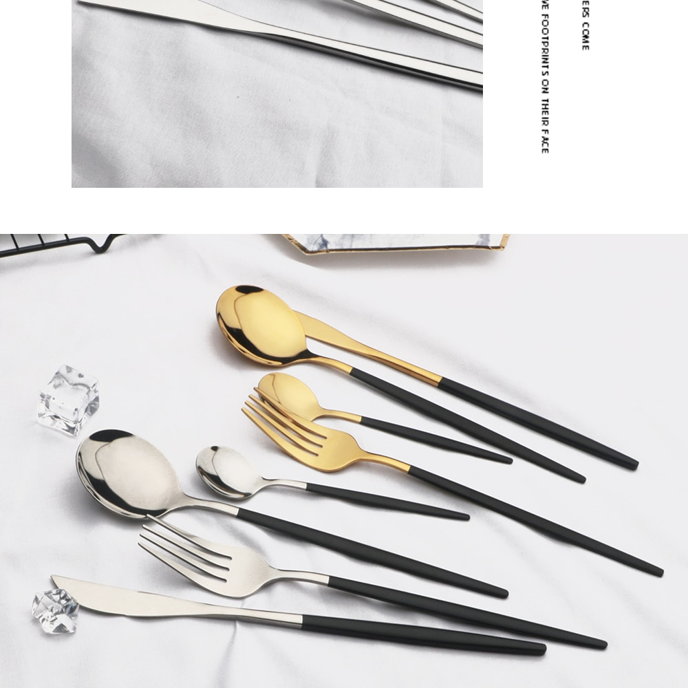 24pcs Gold Dinnerware Set Stainless Steel Tableware Set Knife Fork Spoon Flatware Set Dishwasher Safe Silverware Cutlery Set