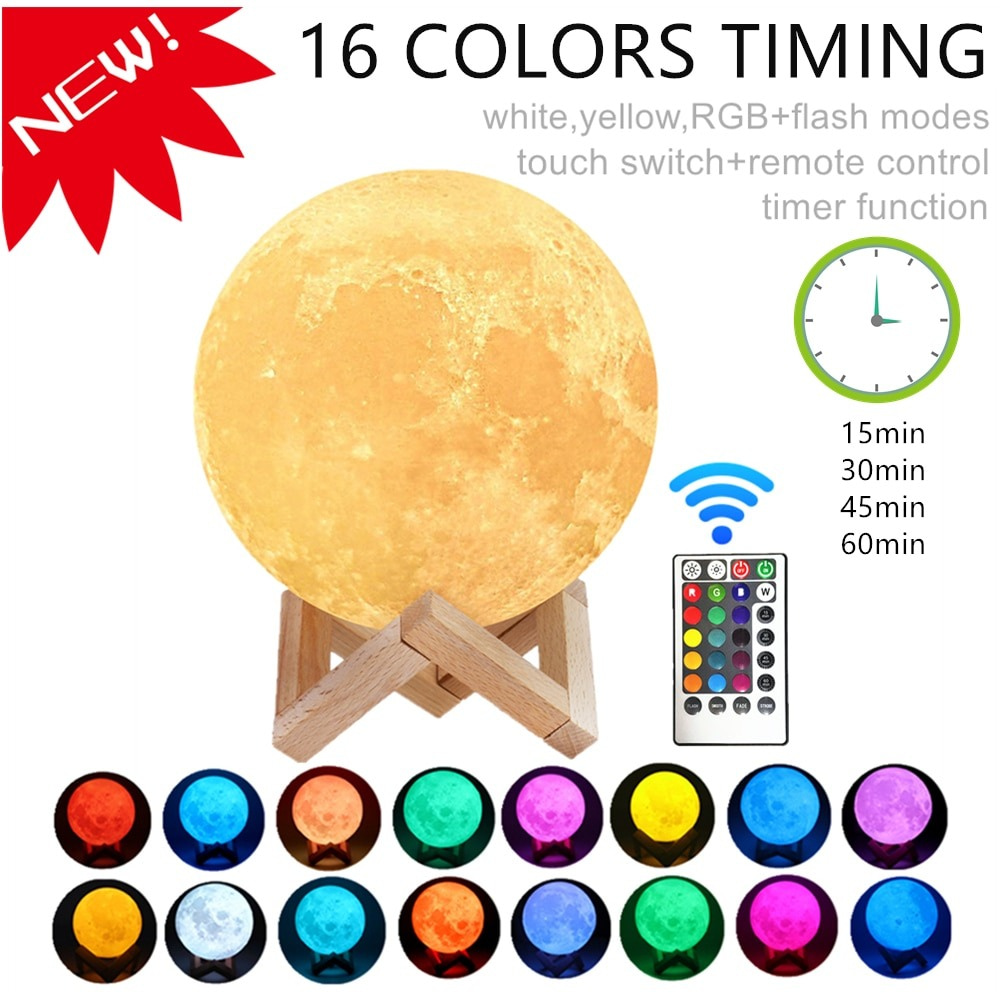 Moon Lamp Night Light 3D Print Moonlight Timeable LED Dimmable Rechargeable Bedside Table Desk Lamp Dropship