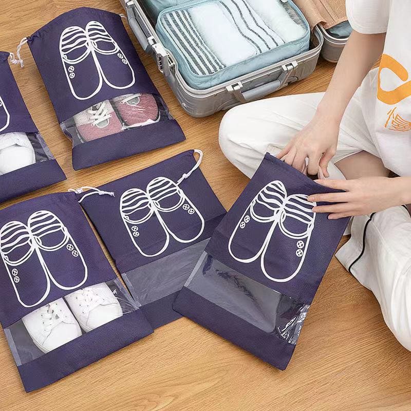 5pcs Shoes Storage Bag Closet Organizer Non-woven Travel Portable Bag Waterproof Pocket Clothing Classified Hanging Bag