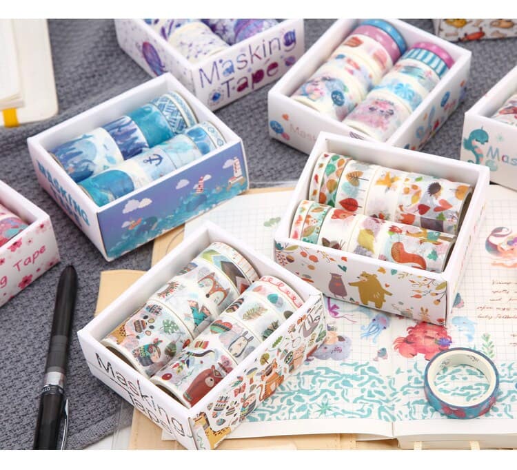 10 PCS Cartoon Washi Tape Set Stationery Scrapbook Journal supplies Scotched decorative Adhesive masking tapes
