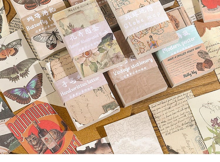 Journamm 60pcs/pack Vintage Materials Mini Book DIY Scrapbooking Decor Diary Creative Stationery Collage Photo Album Craft Paper