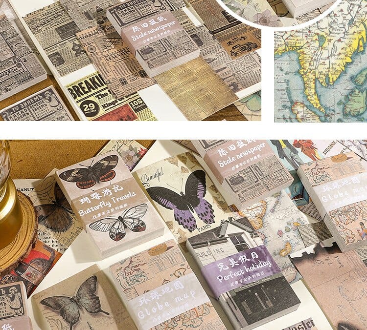 Journamm 60pcs/pack Vintage Materials Mini Book DIY Scrapbooking Decor Diary Creative Stationery Collage Photo Album Craft Paper