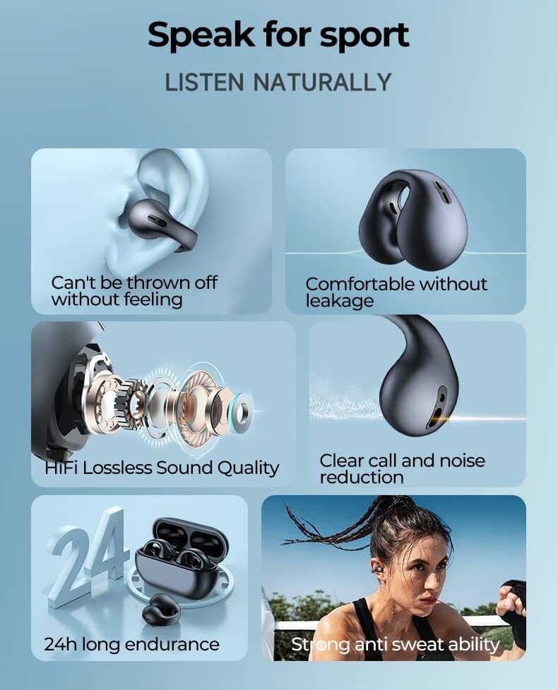 Bone Conduction Bluetooth 5.3 Earphones Earring Wireless Headphones Waterproof Headset TWS Sports Earbuds Ear Hook With Mic