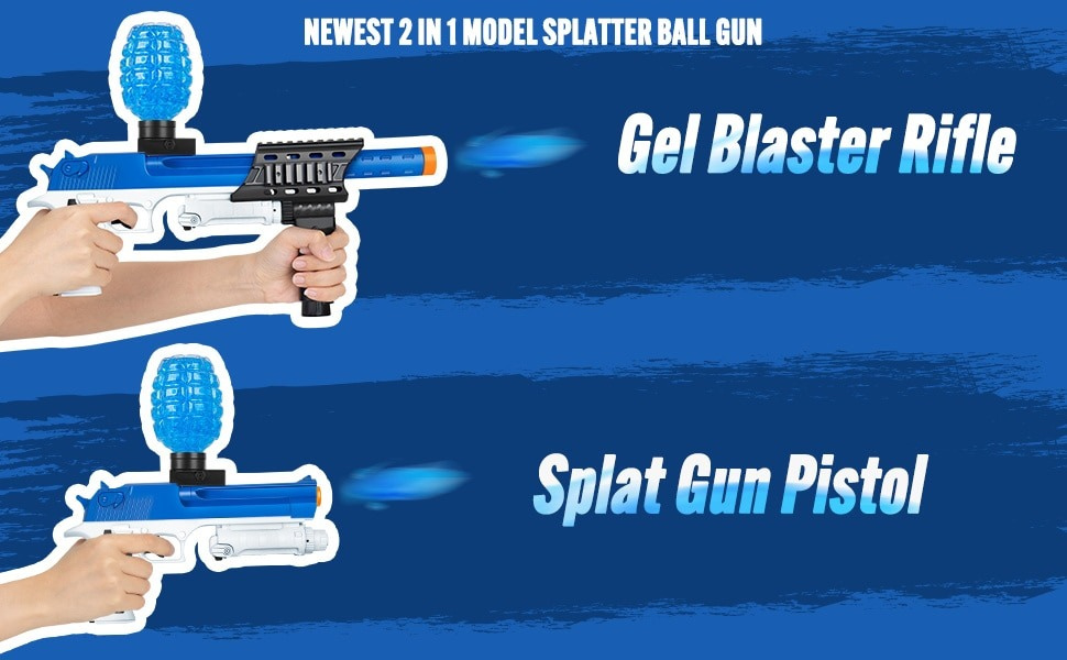 Gel Ball Blaster Gun 2 in 1 - ferventoys Splatter Splat Ball Blaster Automatic with 10,000 Gel Beads and Goggles