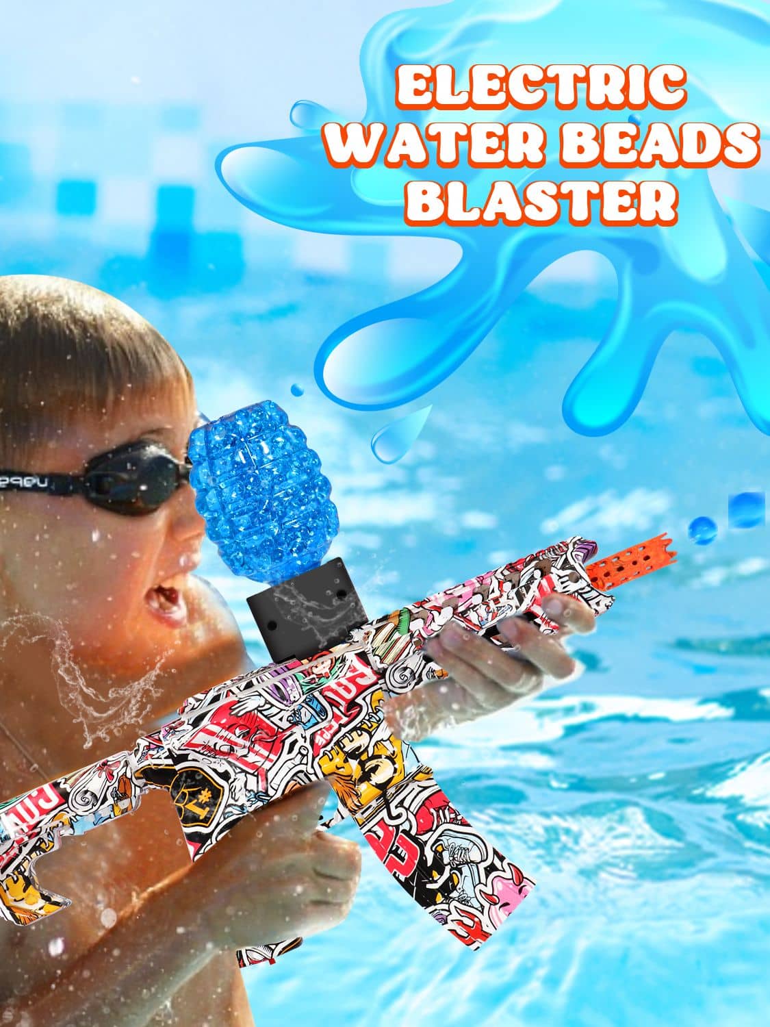 Ferventoys Gel Ball Blaster Electric Splatter Ball Gun with 10,000 Water Beads for Kids Age 12+
