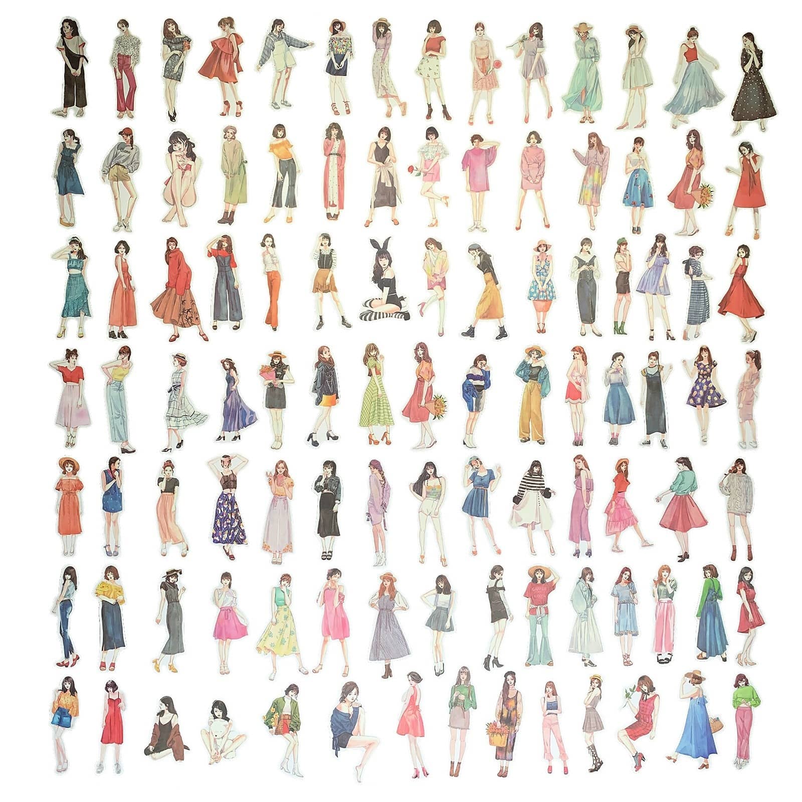 100pcs Fashion Girl Dressing Material Stickers Pack Scrapbooking Junk Journal Cute korean Stationery DIY Deco Stickers