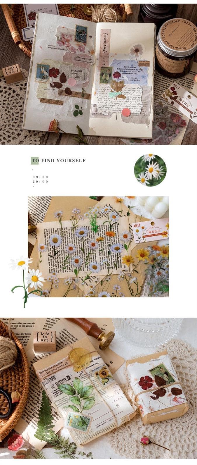 40 pcs/bag Plant Nature Flower Decorative PVC Sticker Scrapbooking diy Label Diary Stationery Album Journal Daisy mushroom Stick