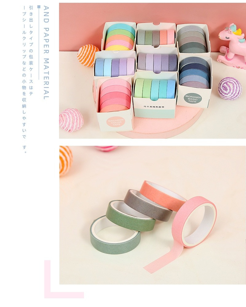 5pcs/box Morandi Color Washi Tape Set DIY Scrapbooking For Junk Journal Solid Color Deco Masking Tape Stationery School Supplies