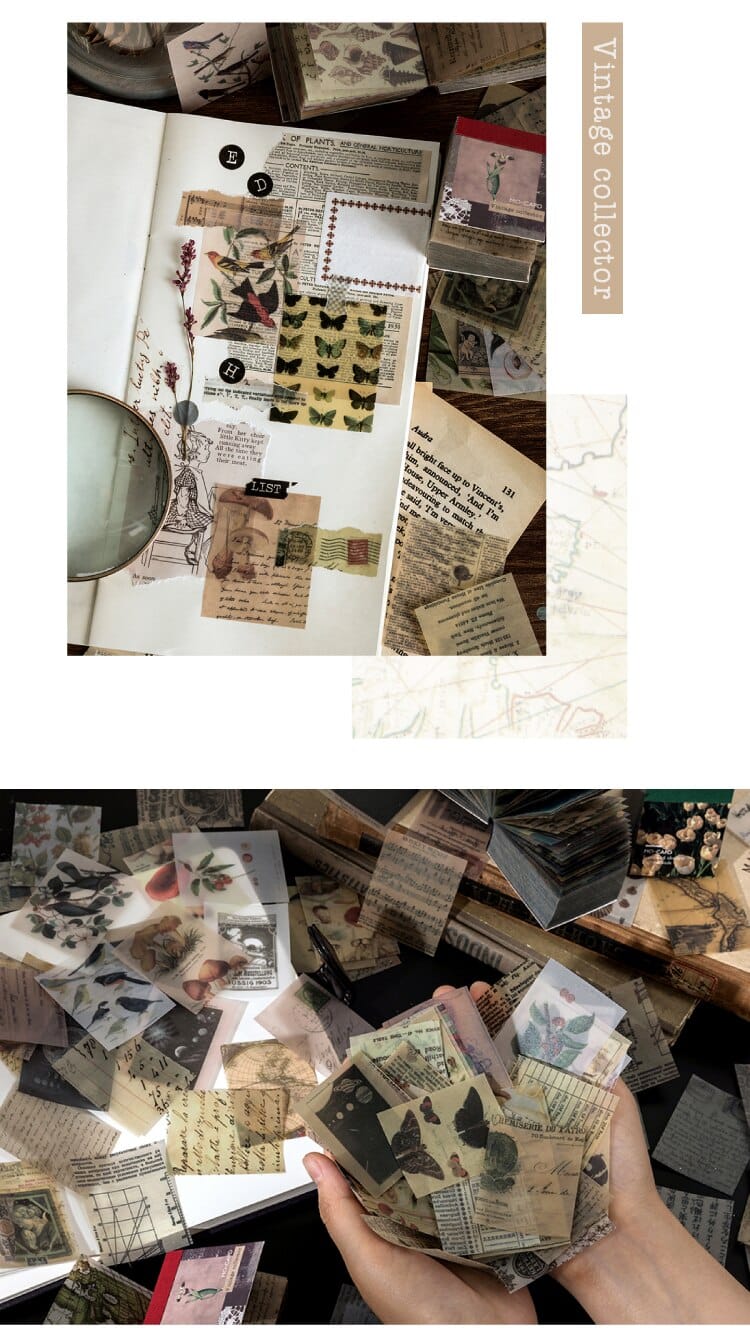 Journamm 50-366pcs Craft Vintage Scrapbooking Paper Kawaii Art Junk Journal Deco Sticker Natural Collection DIY Material Paper