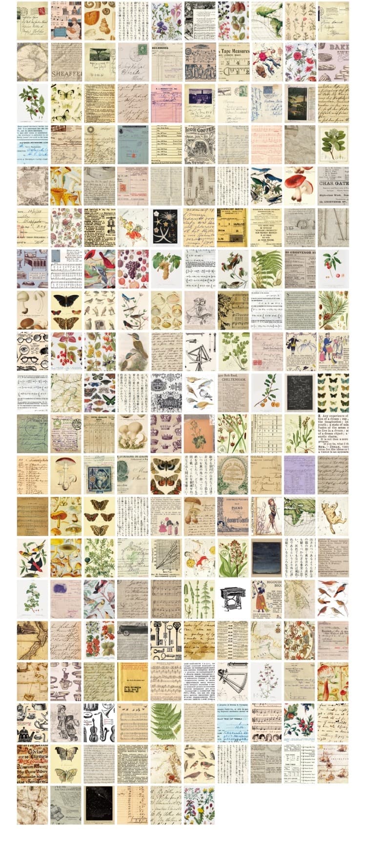 Journamm 50-366pcs Craft Vintage Scrapbooking Paper Kawaii Art Junk Journal Deco Sticker Natural Collection DIY Material Paper