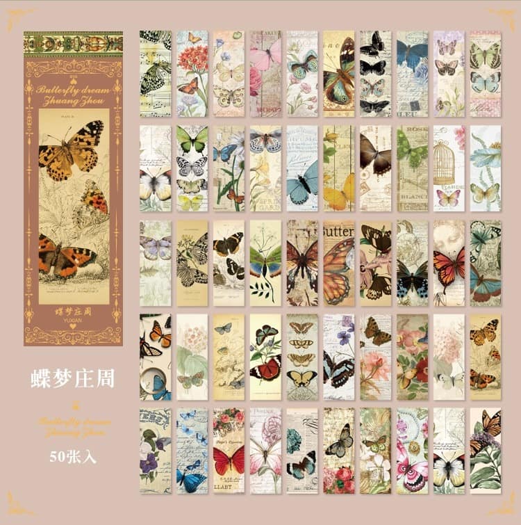 50sheets Vintage Washi Paper Stickers Butterfly Natural Plants Mushroom Pretty Lady Scrapbooking Junk Journal Deco Sticker