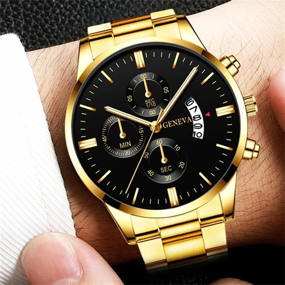 Fashion Men Gold Stainless Steel Watch Luxury Calendar Quartz Wrist Watch Men's Business Watches for Man Clock montre homme