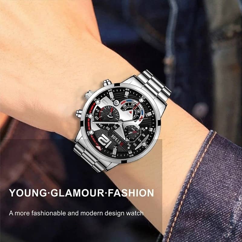 Fashion Men’s  Stainless Steel Watches Luxury Quartz Wristwatch Calendar Luminous Clock Men Business Casual Watch