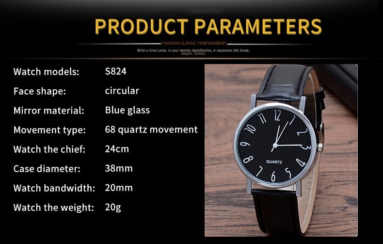 Men's Watch Quartz Watch Blue Glass Strap Watch Unisex Couple Model B Type Black Business Temperament