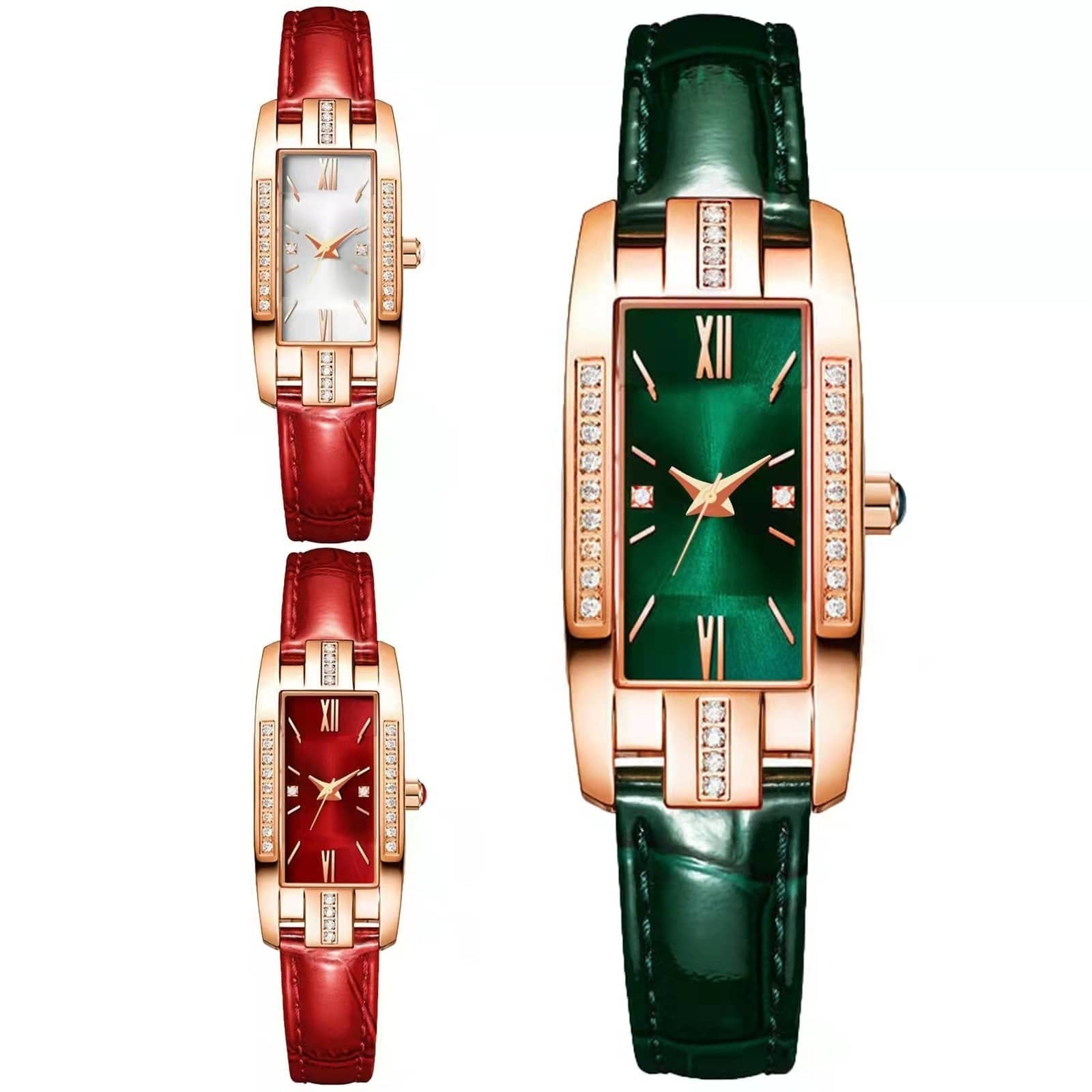 WOKAI high quality classic retro women's belt quartz square green quartz watch Student women's wear clock luxury style
