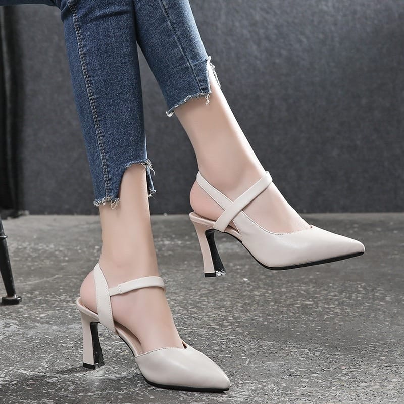 Soft Leather Solid Color Sandals Women 2022 Summer New Style Thick Heels with Baotou Fashion High-heeled Women's Shoes