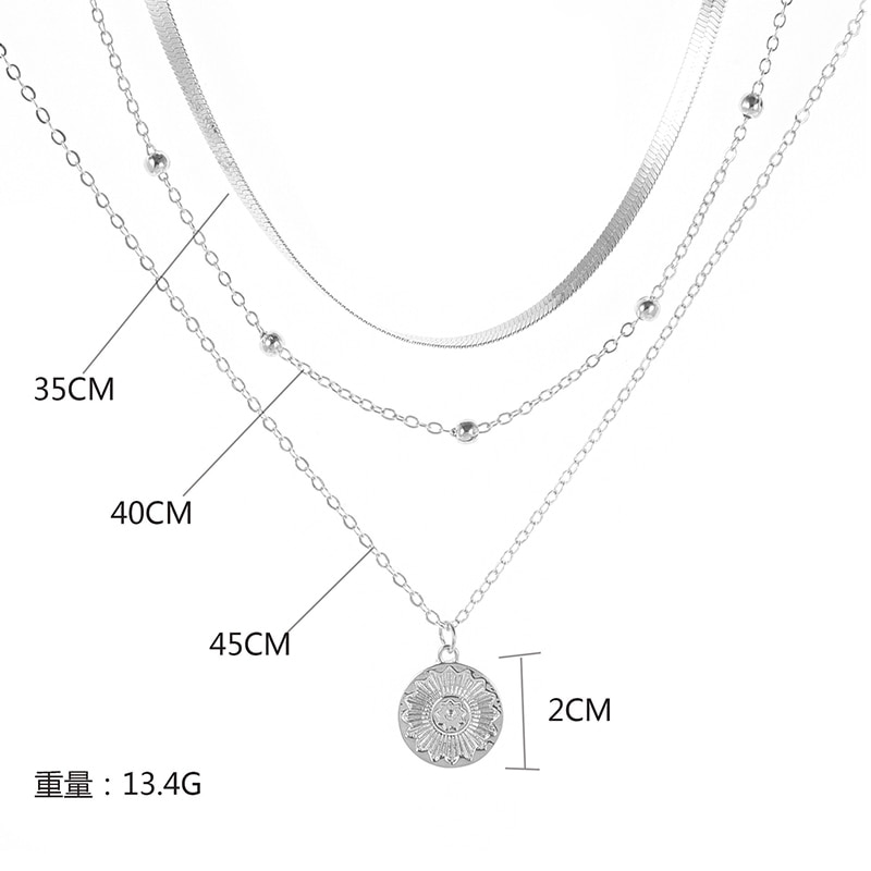 925 Sterling Silver Three-Layer Round Necklace Simple Snake Chain Charm Ball Chain Party Gift For Women's Exquisite Jewelry